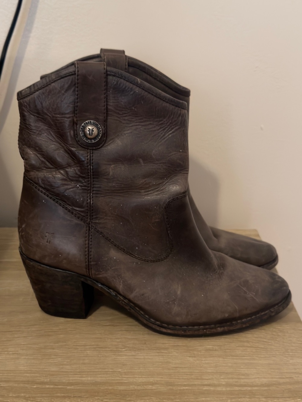 Frye Brown Leather Short Western Ankle Boots